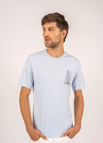 Saint James - Cédric t-shirt with boat print (Ciel)