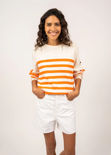 Saint James - Lanester sweatshirt style jumper (Ecume/ Orange Fluo)