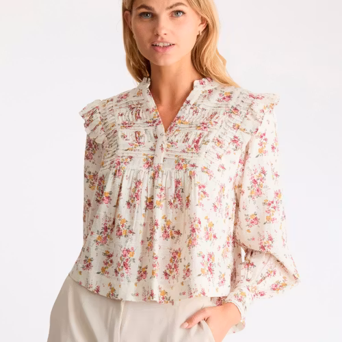 Neo Noir - Alicia Flower Oasis Blouse (Off White)