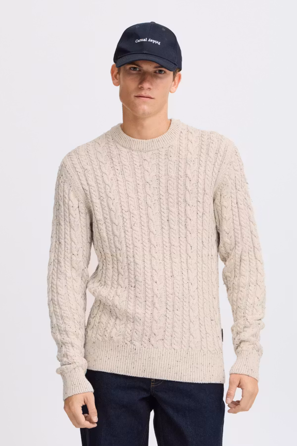 Casual Friday - CFKARL cable crew neck knit with neps (Rainy Day)