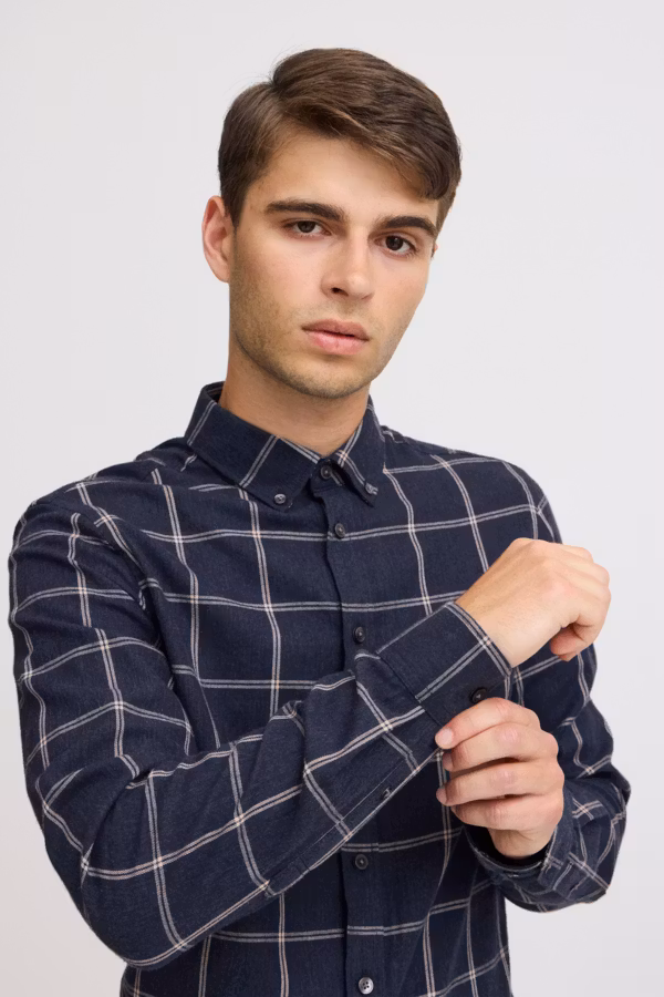 Casual Friday - CFANTON LS BD 0159 checked brushed shirt (Dk Navy)