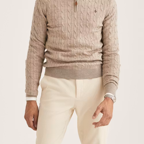 Morris - Merino Cable John Zip (Khaki)