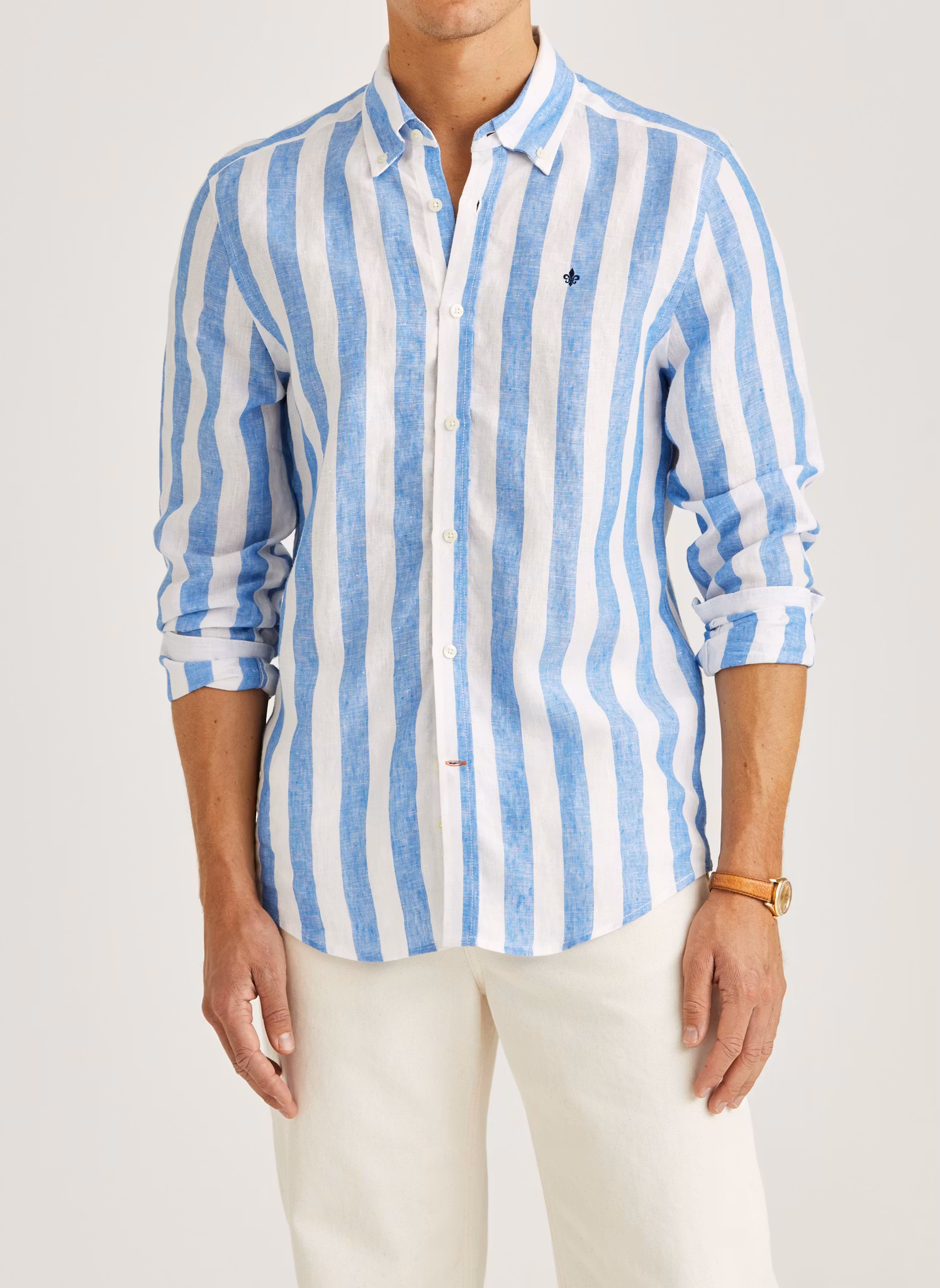 Morris - Douglas Linen Stripe Shirt-Classic Fit (Blue)