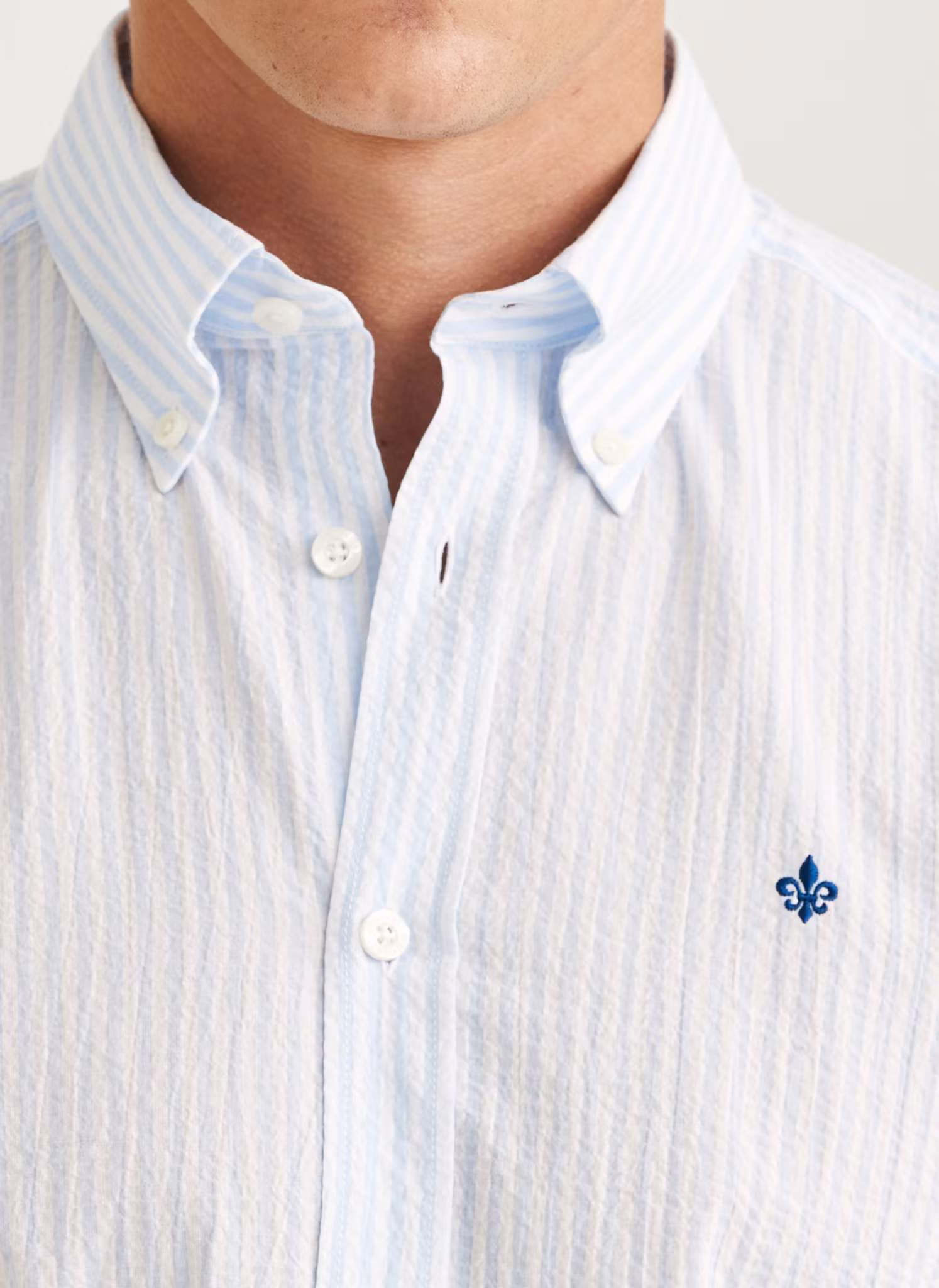 Morris - Seersucker Shirt-Slim Fit (Light Blue)