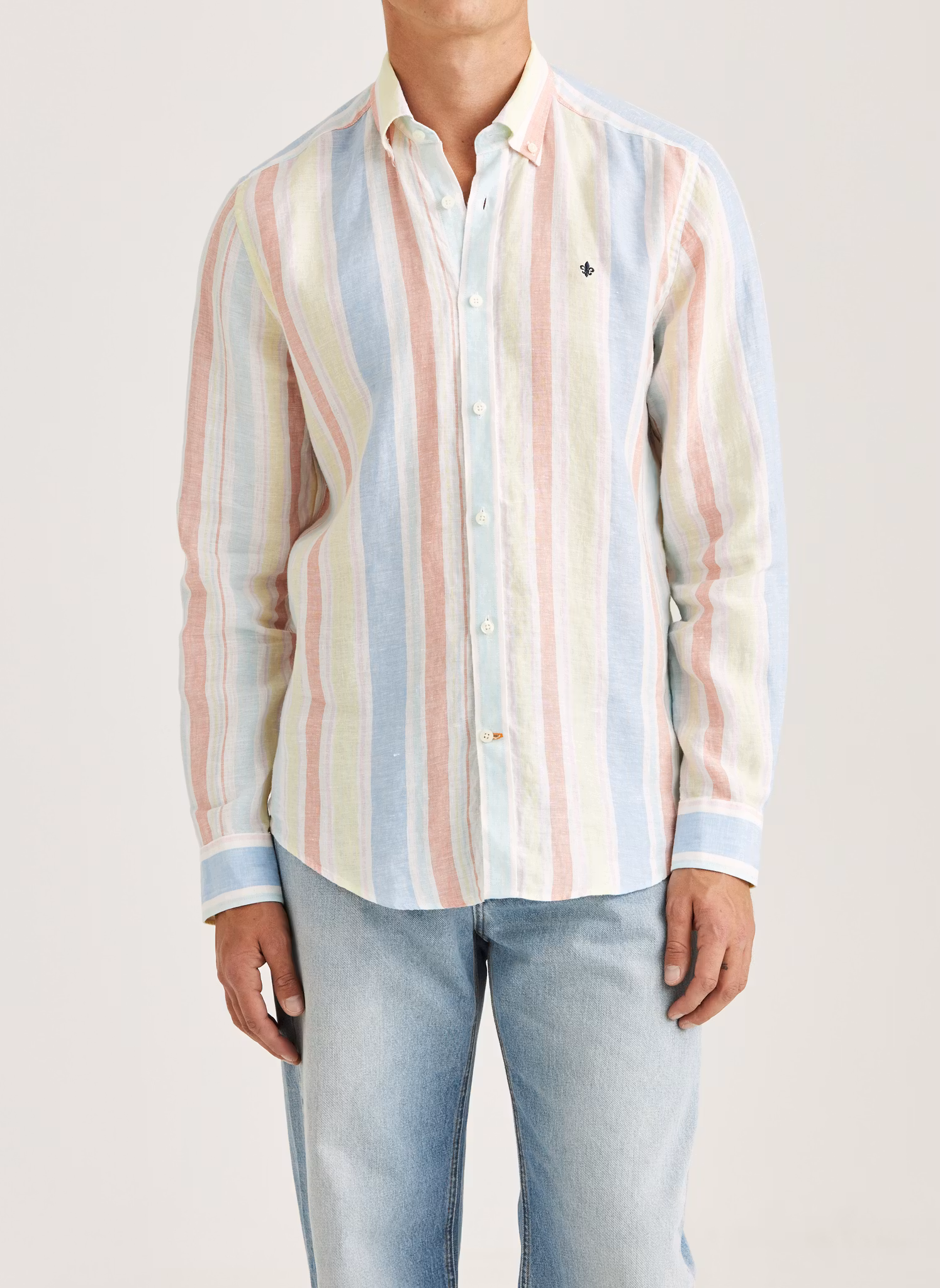 Morris - Happy Linen Stripe Shirt - Classic Fit (Yellow)