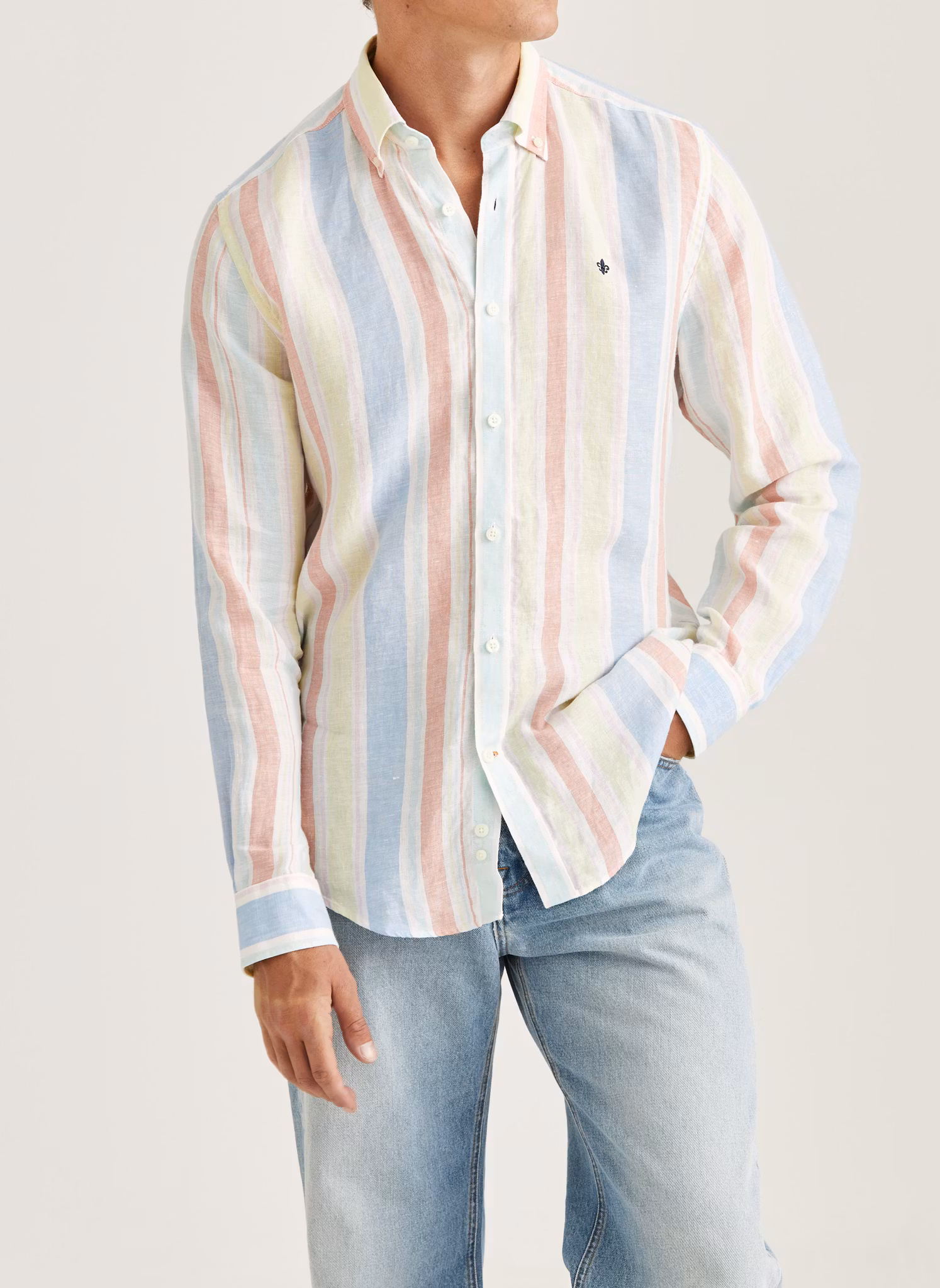 Morris - Happy Linen Stripe Shirt - Classic Fit (Yellow)