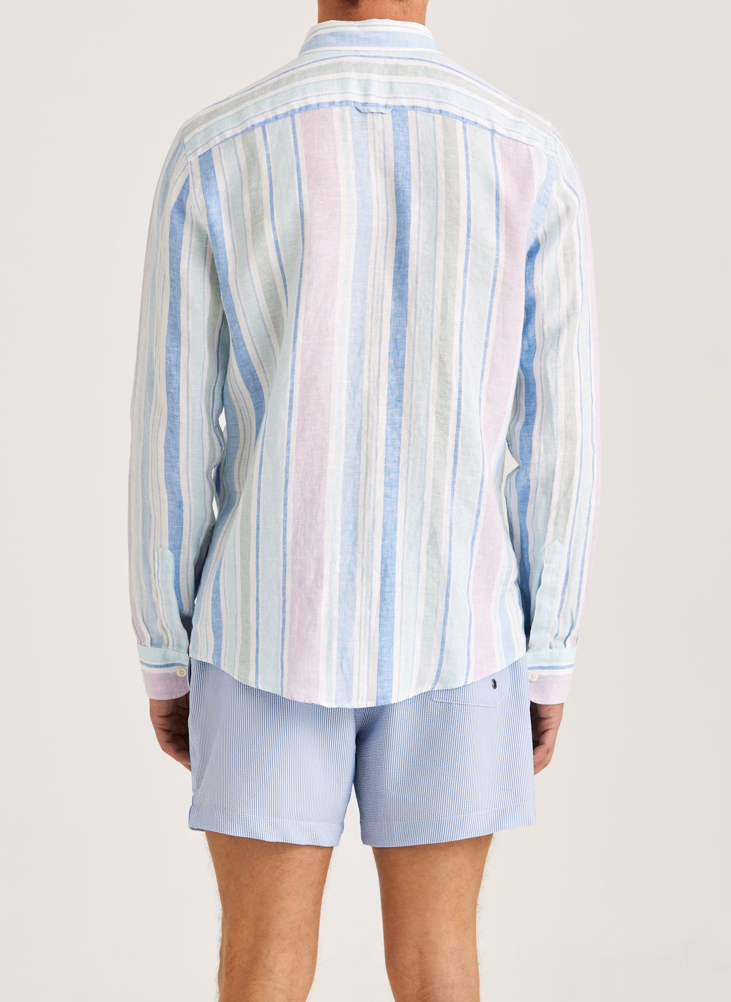 Morris - Happy Linen Stripe Shirt - Classic Fit (Turquoise)