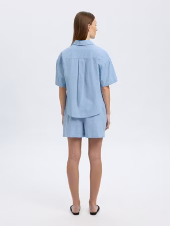 Selected Femme - SLFLUISA 2/4 LINEN BLEND REVERS SHIRT (Blue)