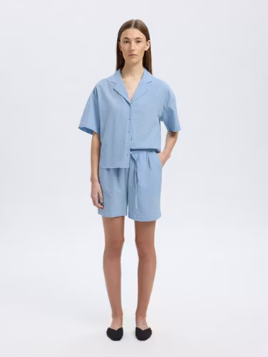 Selected Femme - SLFLUISA 2/4 LINEN BLEND REVERS SHIRT (Blue)