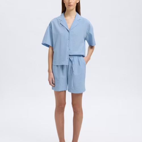 Selected Femme - SLFLUISA 2/4 LINEN BLEND REVERS SHIRT (Blue)