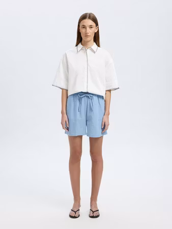 Selected Femme - SLFLUISA MW LINEN BLEND STRING SHORTS (Blue)