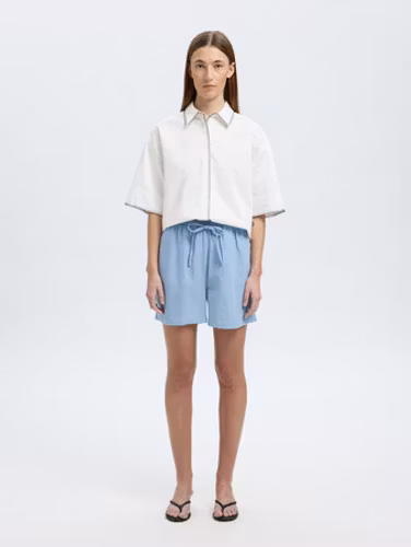 Selected Femme - SLFLUISA MW LINEN BLEND STRING SHORTS (Blue)