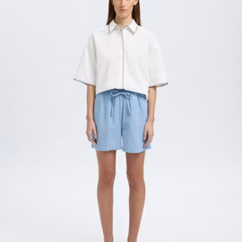Selected Femme - SLFLUISA MW LINEN BLEND STRING SHORTS (Blue)