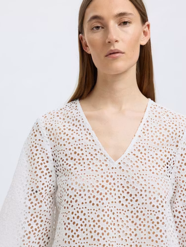 Selected Femme - SLFLAERKE 3/4 CROPPED BRODERI ANG TOP (White)