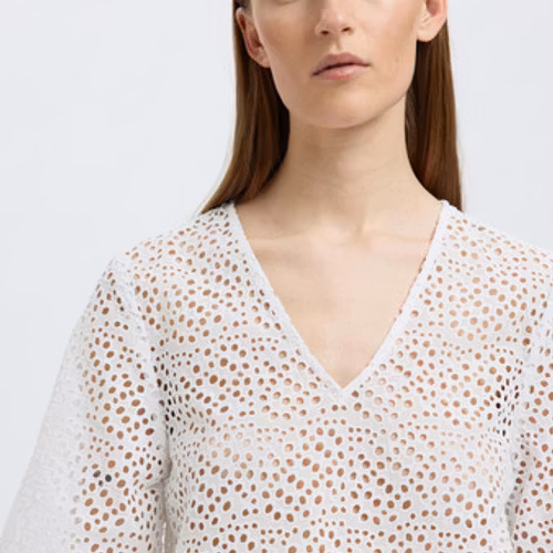 Selected Femme - SLFLAERKE 3/4 CROPPED BRODERI ANG TOP (White)