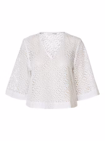 Selected Femme - SLFLAERKE 3/4 CROPPED BRODERI ANG TOP (White)