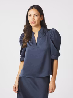 Neo Noir - Roella Heavy Sateen Blouse (Midnight Blue)