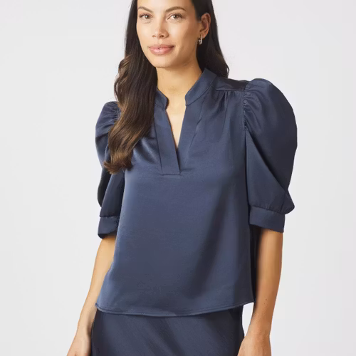 Neo Noir - Roella Heavy Sateen Blouse (Midnight Blue)