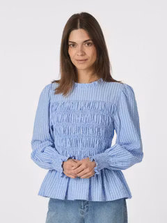 Neo Noir - Possa Twist Stripe Blouse (Light Blue)