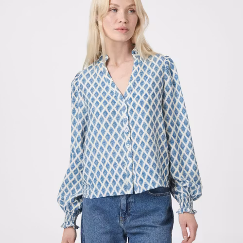 Neo Noir - Delsie Print Blouse (Smoke Blue)