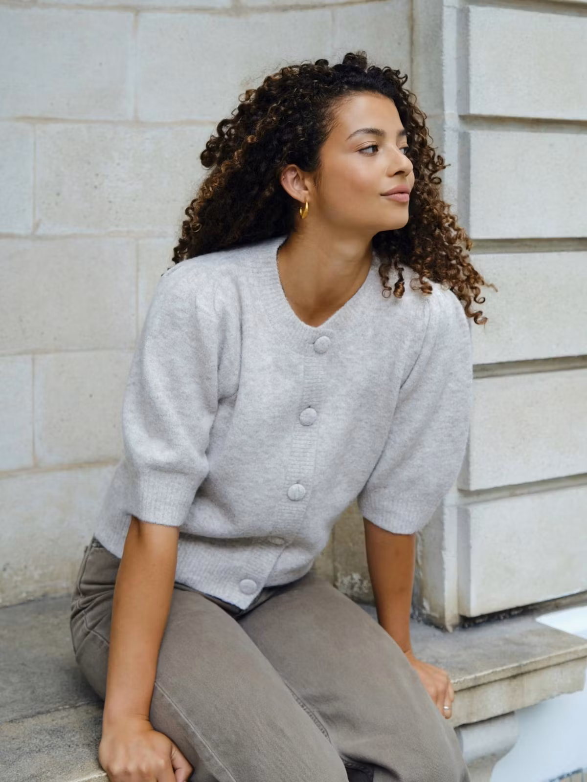 Neo Noir - Trudy Knit Cardigan (Beige Melange)