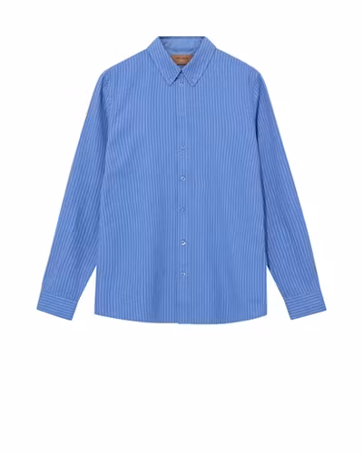 Mos Mosh Gallery - MMGTheo Linen Stripe Shirt (Silver Lake Blue)