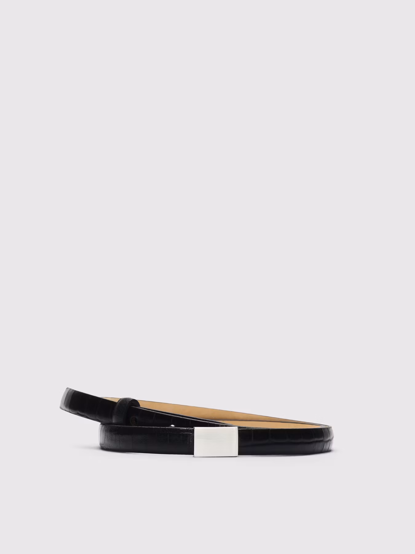 Selected Femme - SLFBABETH SLIM LEATHER BELT (Black CROCO)