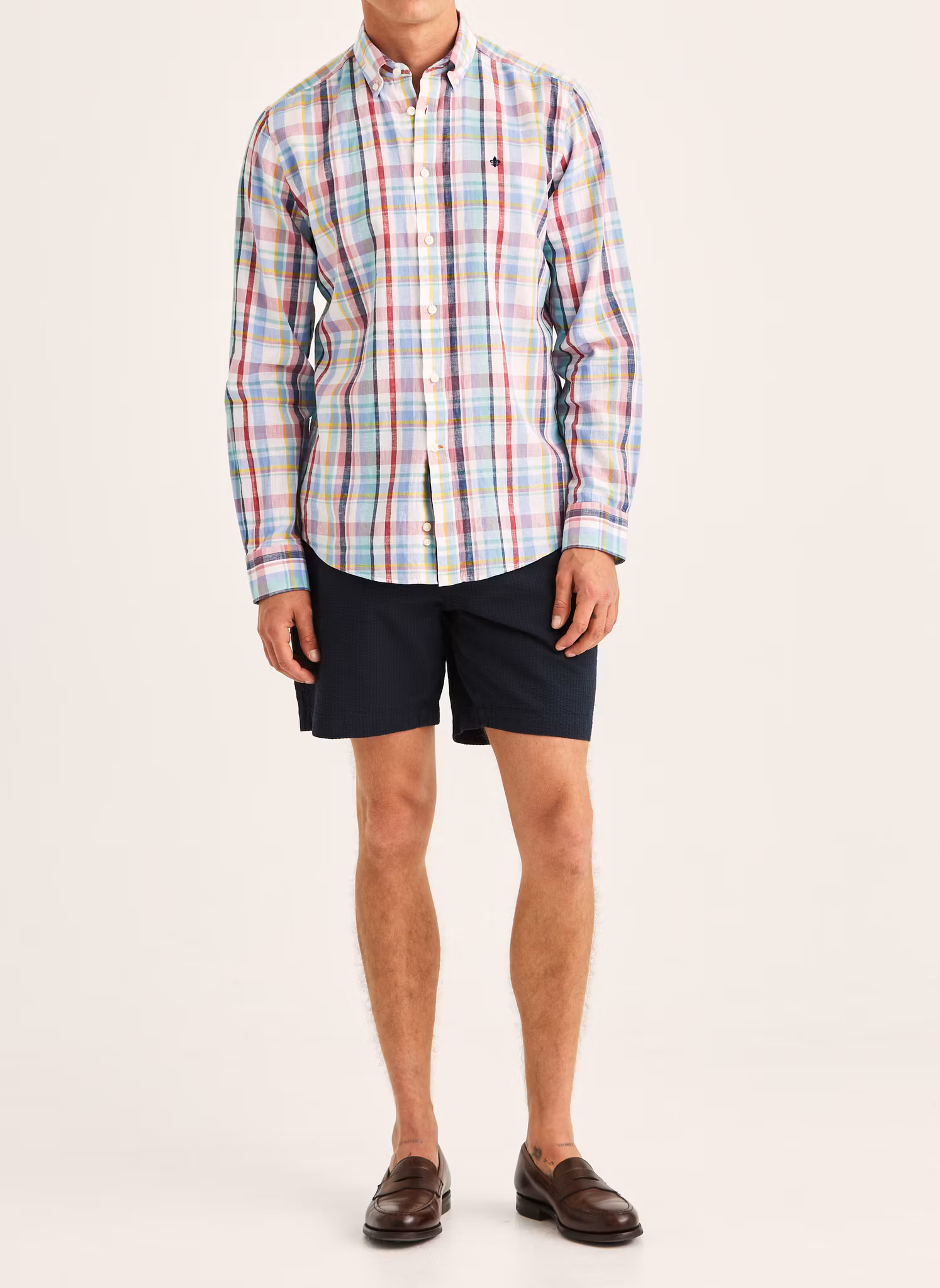 Morris - Linen Preppy Check Shirt-Classic Fit (Pink)