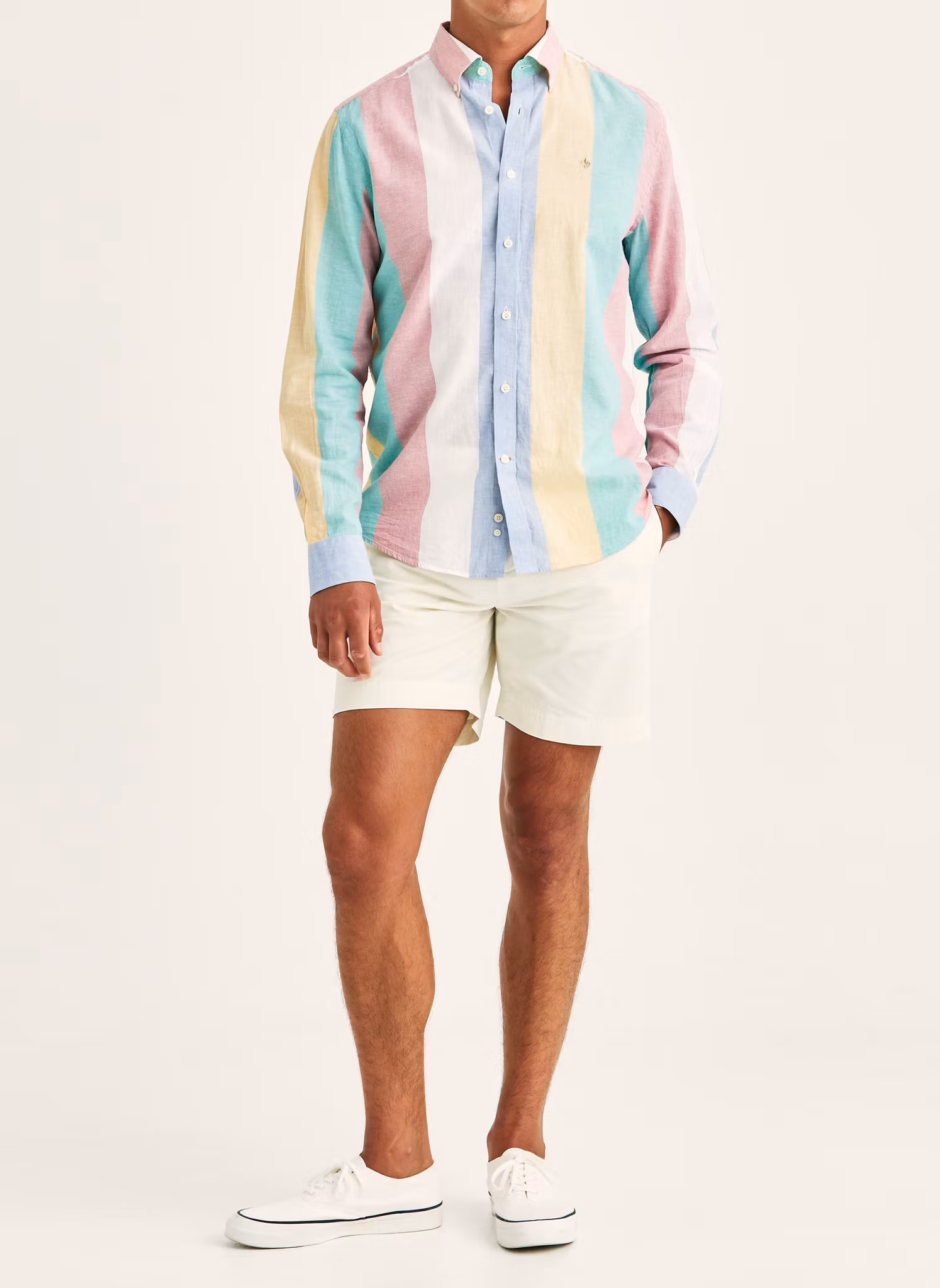 Morris - Happy Linen Stripe Shirt-Classic Fit (Pink)