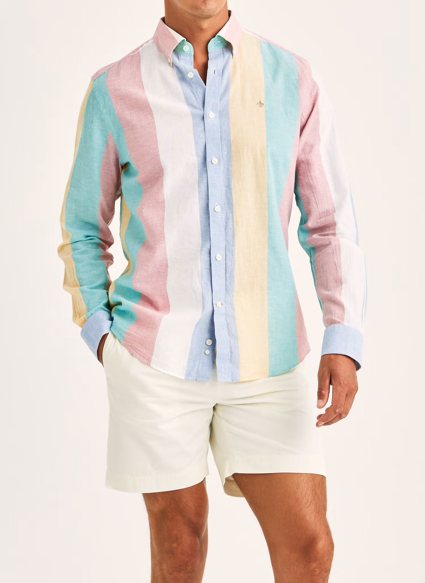 Morris - Happy Linen Stripe Shirt-Classic Fit (Pink)