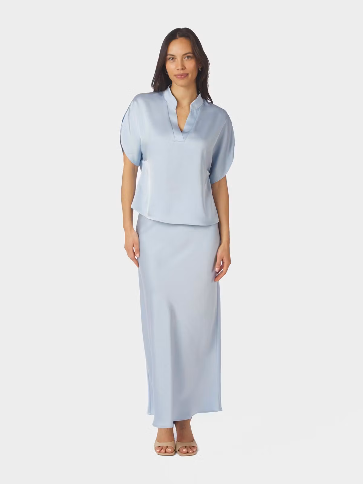 Neo Noir - Anelle Heavy Sateen Blouse (Light Blue)