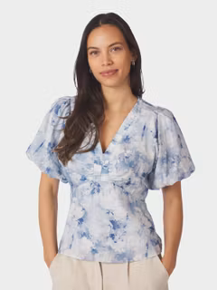 Neo Noir - Irina Floral Fusion Blouse (Blue)