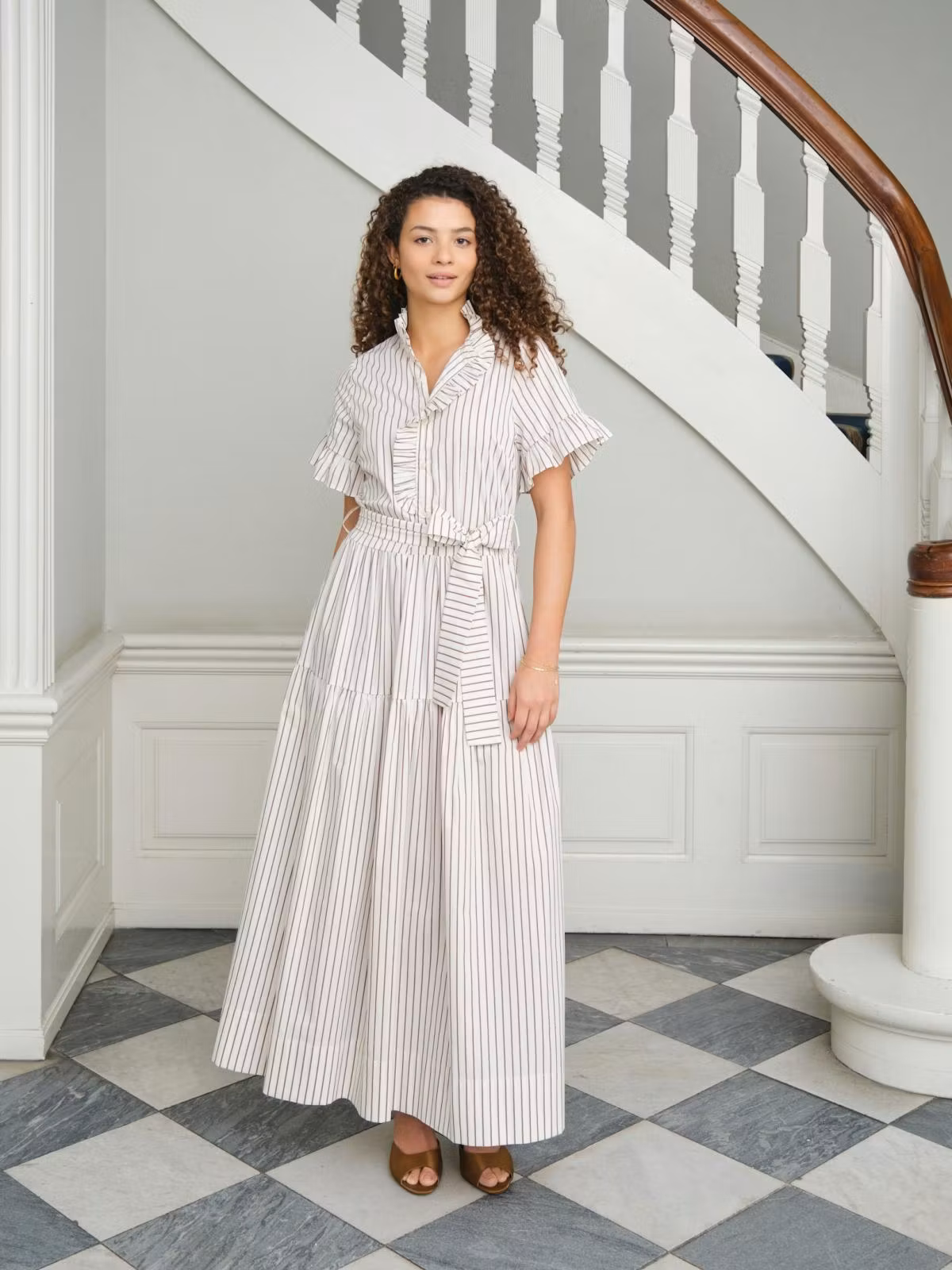 Neo Noir - Nellie Wide Stripe Dress (Ivory)
