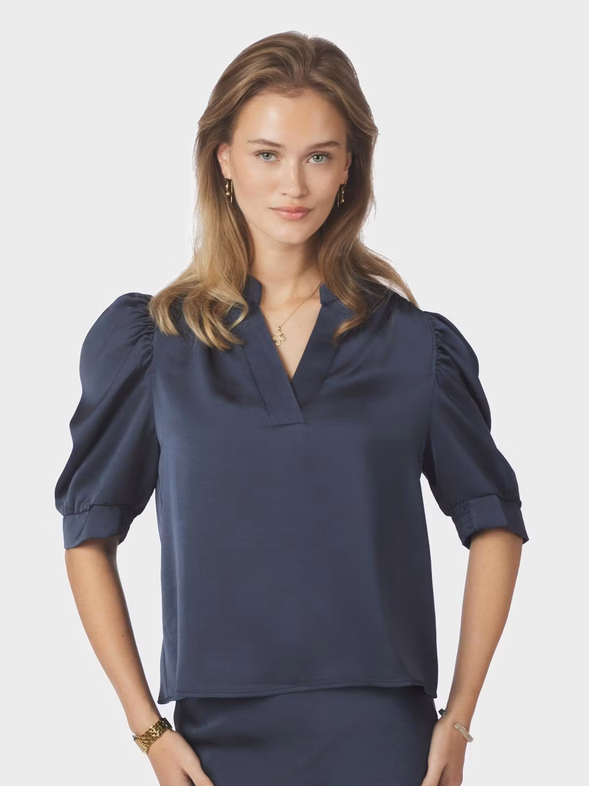 Neo Noir - Roella Heavy Sateen Blouse (Midnight Blue)