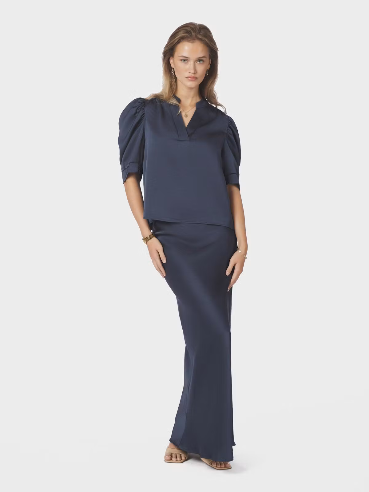 Neo Noir - Roella Heavy Sateen Blouse (Midnight Blue)