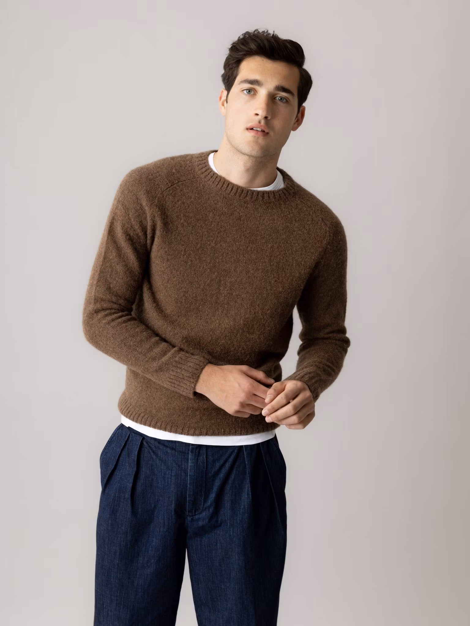 Mos Mosh Gallery MMGCarlos Crew Neck Knit i Chocolate Brown Melange, bild 1