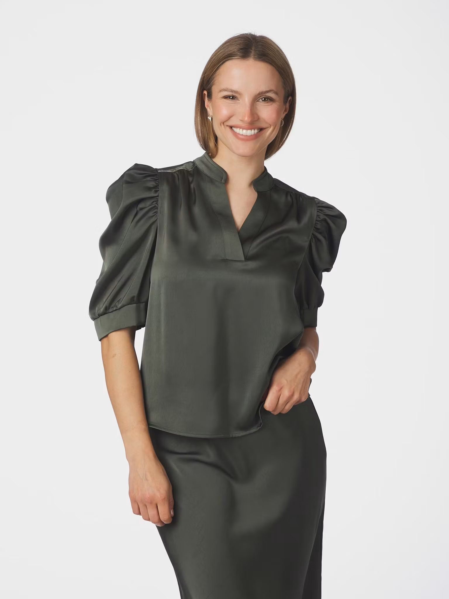 Neo Noir - Roella Heavy Sateen Blouse (Deep Green)