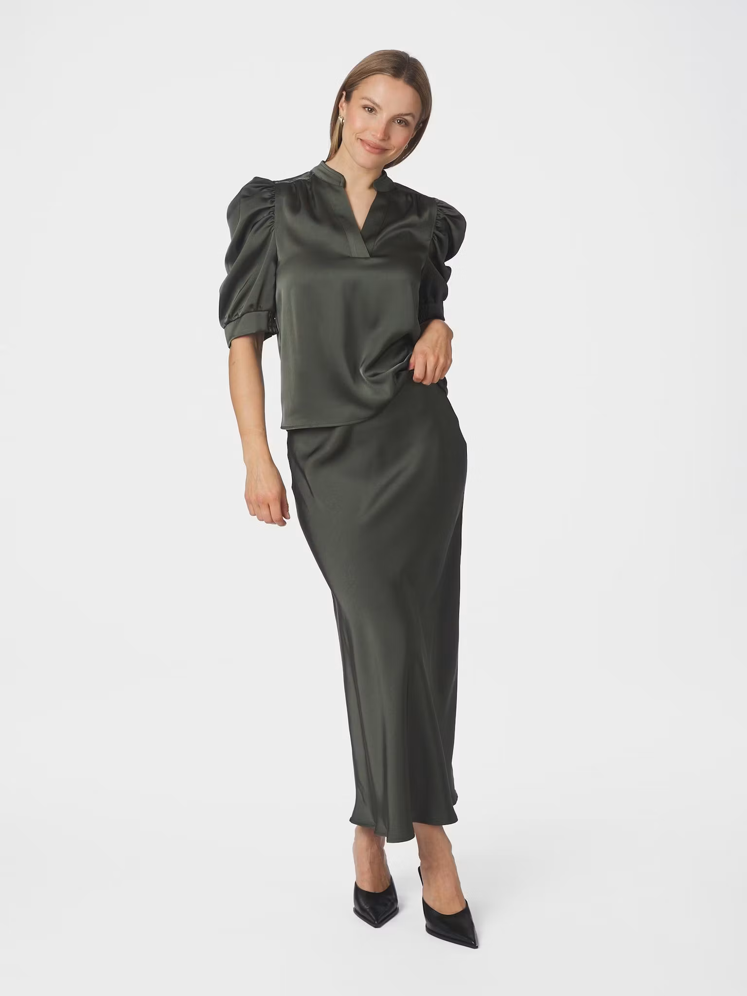 Neo Noir - Roella Heavy Sateen Blouse (Deep Green)