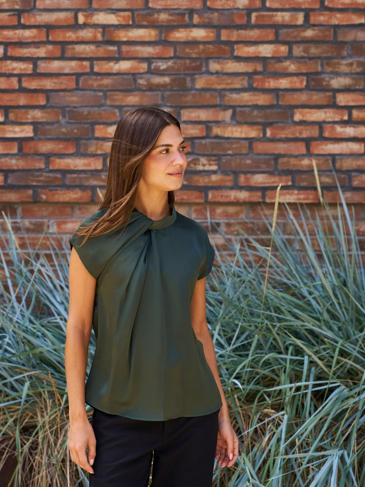 Neo Noir - Fleur Drapy Satin Blouse (Army)