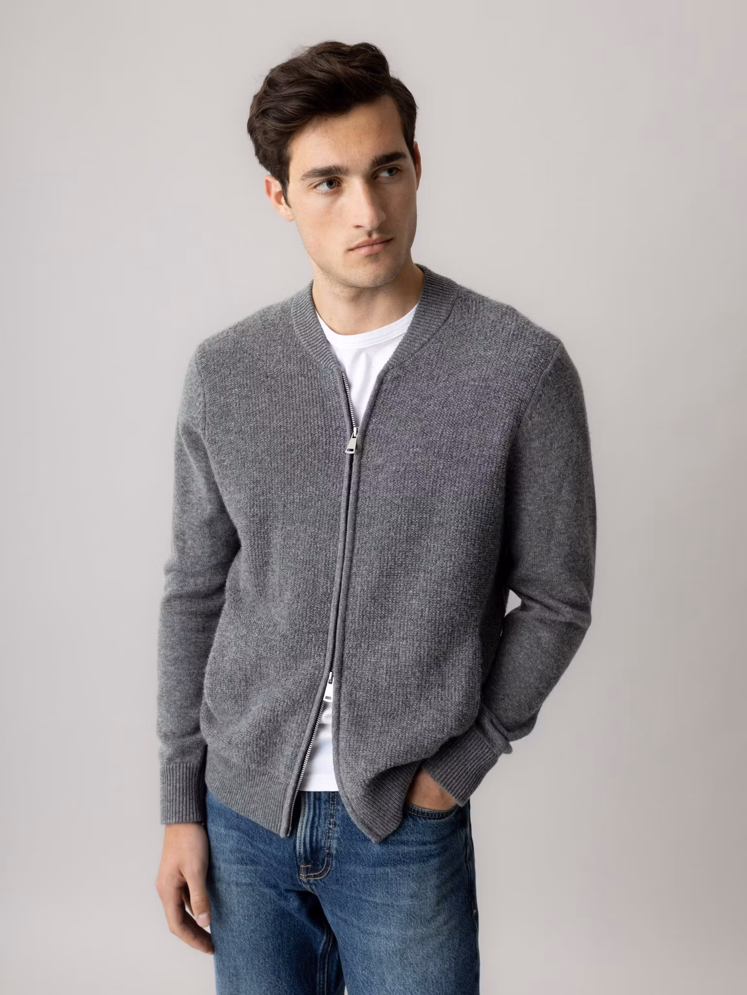 Mos Mosh Gallery MMGRyan Soft Zip Cardigan Knit i Charcoal Melange, bild 1