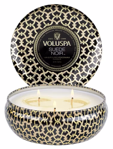 Voluspa - SUEDE NOIR - 3 WICK TIN CANDLE
