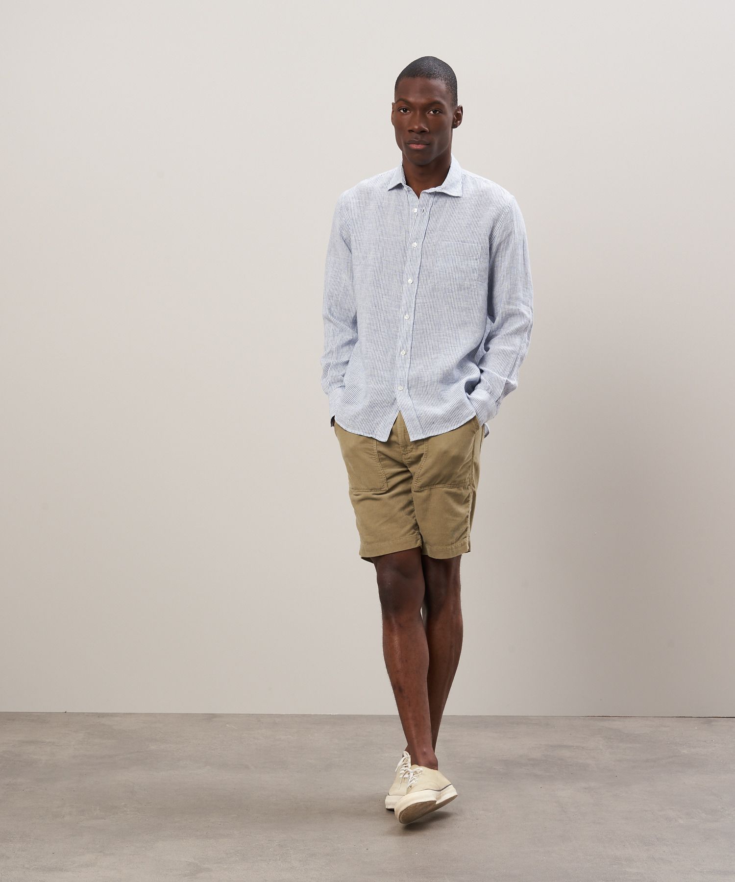 Hartford - White & Blue striped oxford linen shirt - Paul