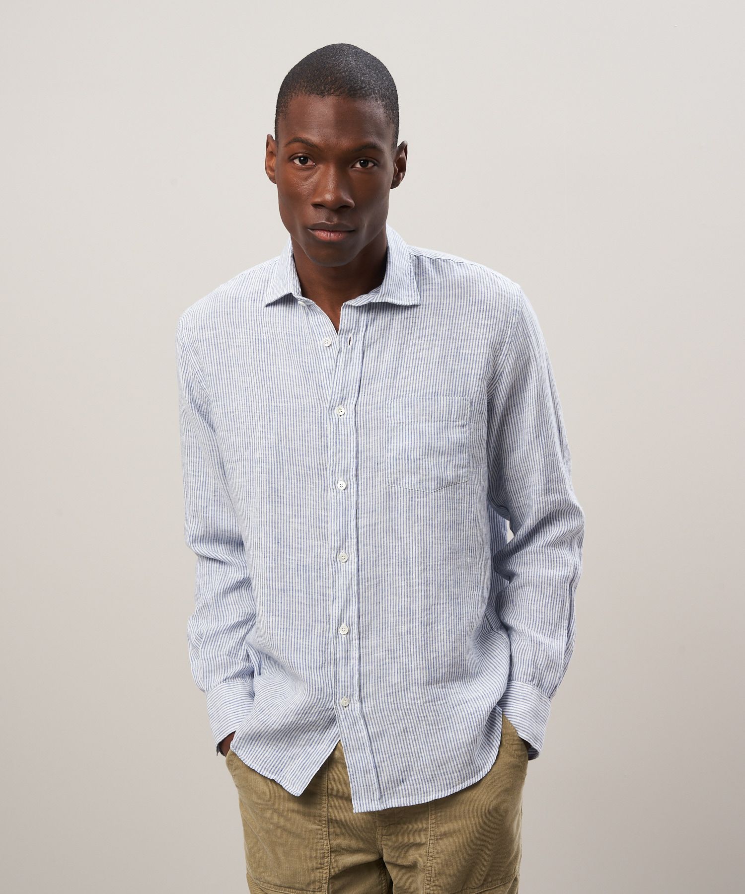 Hartford - White & Blue striped oxford linen shirt - Paul