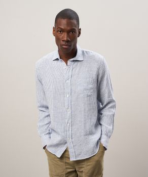 Hartford - White & Blue striped oxford linen shirt - Paul
