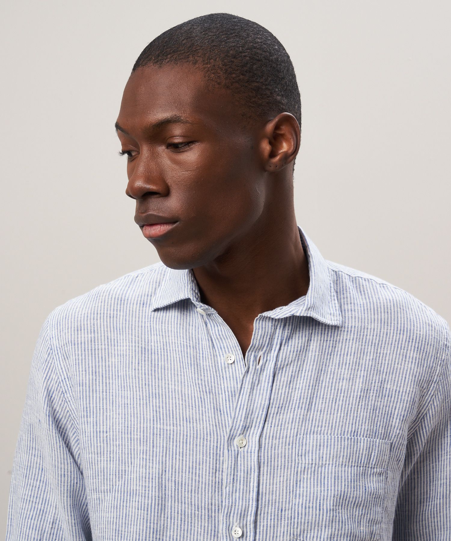 Hartford - White & Blue striped oxford linen shirt - Paul