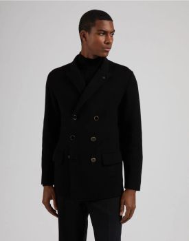 Lardini - Black double-breasted pea coat in 100% merino wool