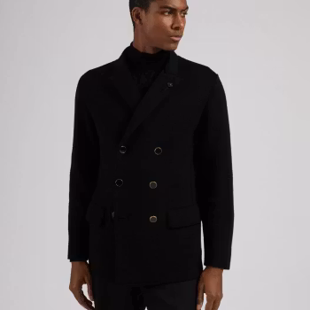 Lardini - Black double-breasted pea coat in 100% merino wool