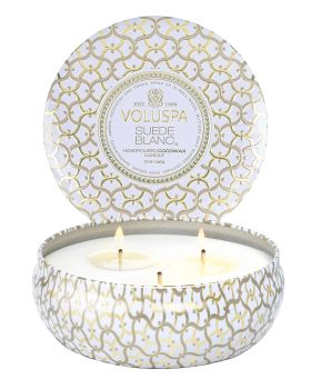 Voluspa - SUEDE BLANC - 3 WICK TIN CANDLE