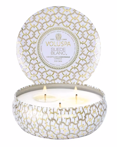 Voluspa - SUEDE BLANC - 3 WICK TIN CANDLE