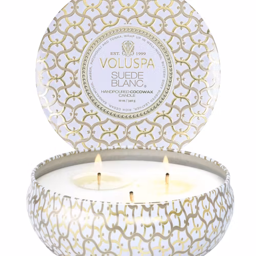 Voluspa - SUEDE BLANC - 3 WICK TIN CANDLE